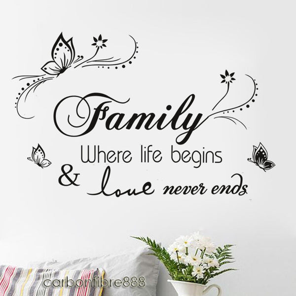 Family Wall Stickers Quote Art Decal Mural Paper Butterfly Vines Home Decoration - Cints and Home