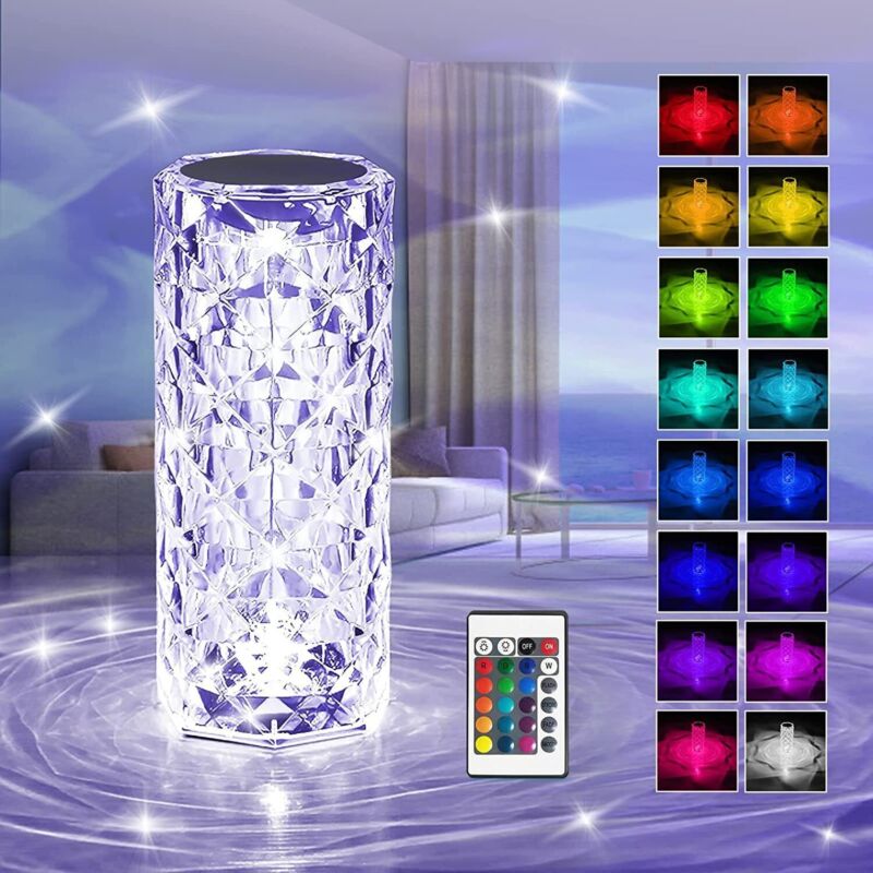 LED Crystal Table Lamp Diamond Rose Bar Night Light Touch Atmosphere Bedside - Cints and Home