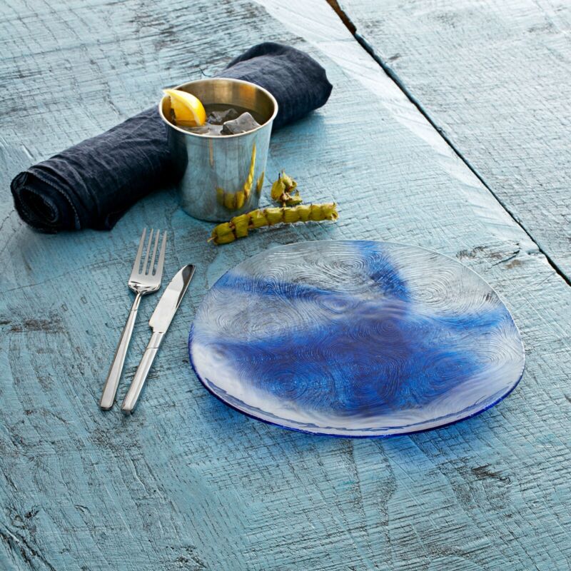 Linden Batik Blue Tempered Glass Dining Plates