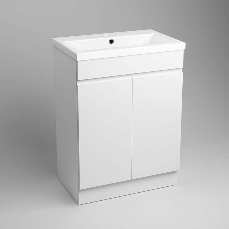 Vanity Sink Unit White Gloss Ceramic Basin Bathroom