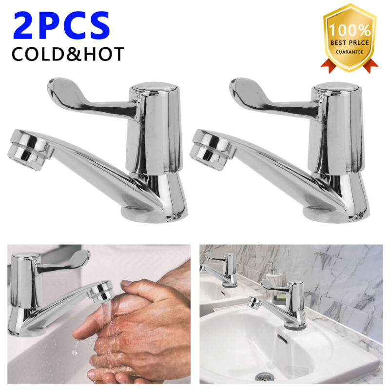 2X Twin Taps Set Hot and Cold Pair Tap Traditional Bath Bathroom Basin Sink - Cints and Home