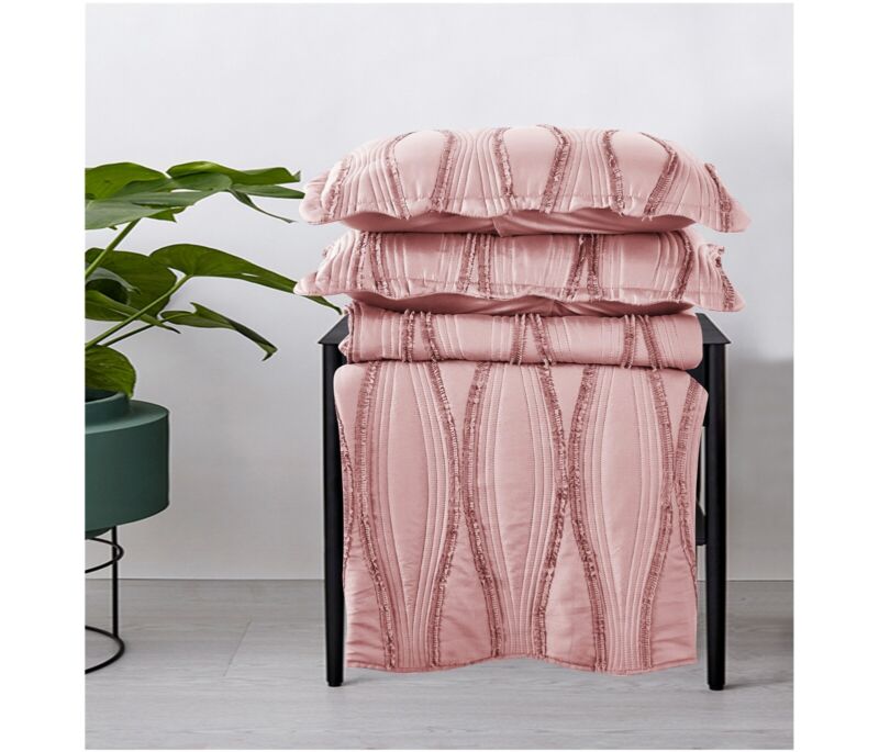 Quilted Bedspread Throw Embossed Bedding Set