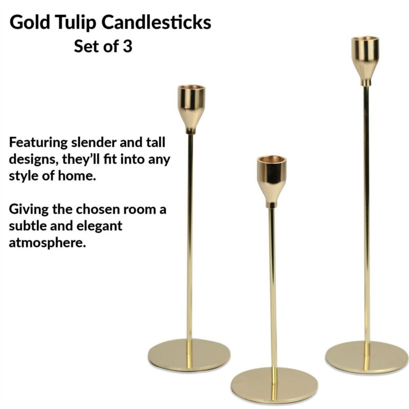Tulip Candlesticks Set of 3 Gold Tall Iron