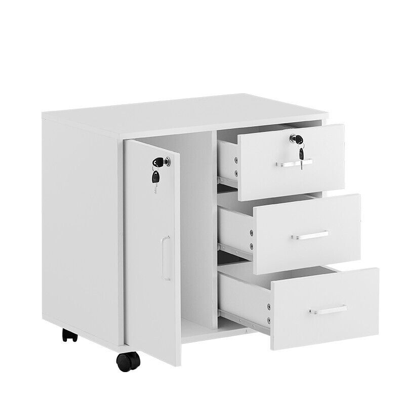 White Office Filing Cabinet File Drawers Wheels - Cints and Home