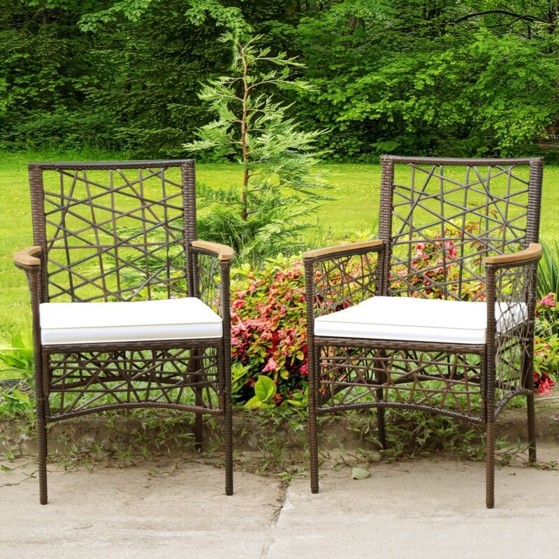 2pcs Rattan Dining Chairs Patio PE Wicker Garden