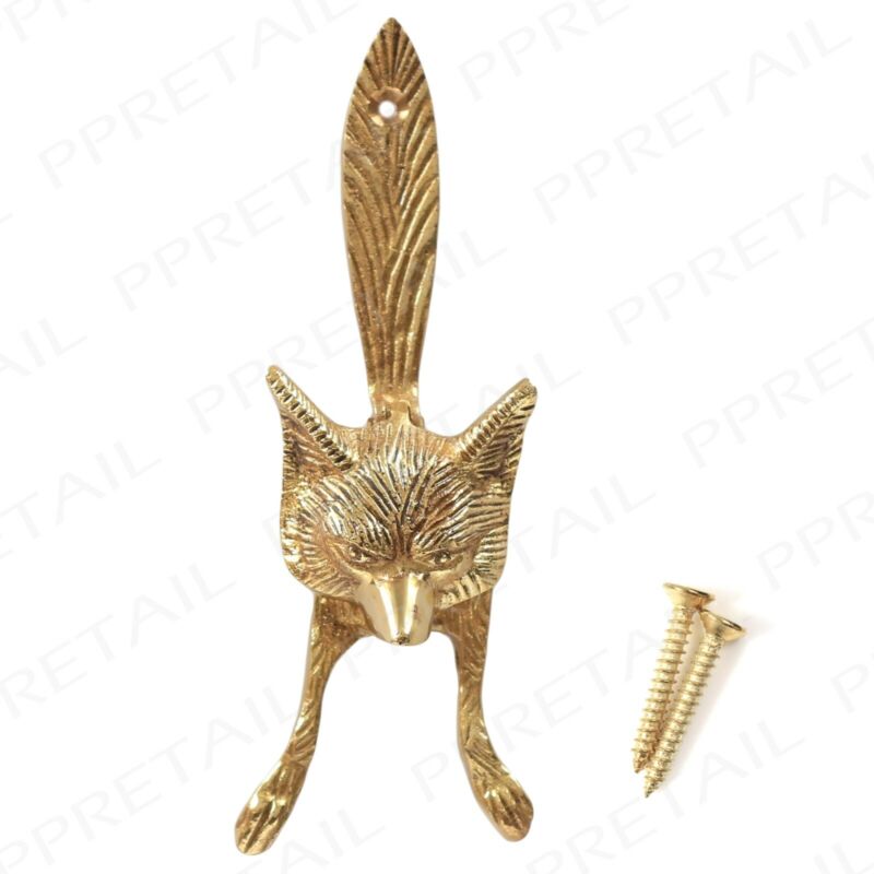 Fox Head Door Knocker SOLID BRASS Victorian Old English Style Front Main Fixings - Cints and Home