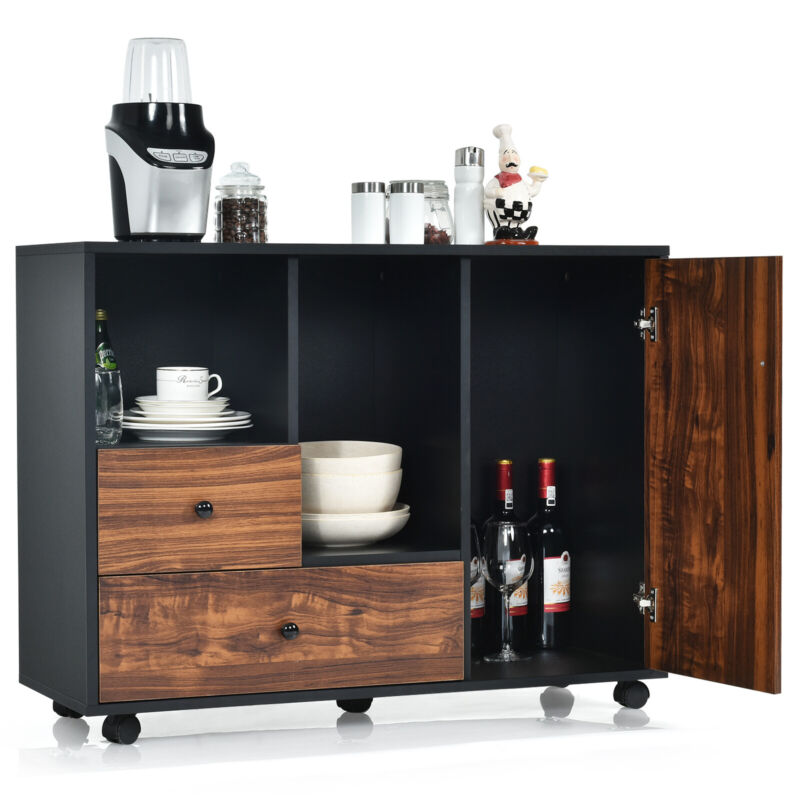 Industrial Rolling Kitchen Server Dining Room Sideboard - Cints and Home