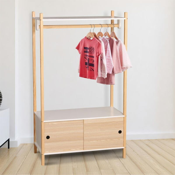 White Kids' Wooden Wardrobe With Two Sliding Doors For Toys - Cints and Home