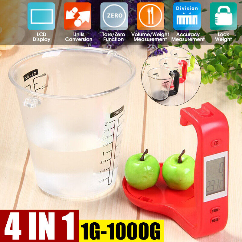 4-In-1 1-1000G 600ML Capacity Measuring Cup Digital LCD Display Detachable  Kitchen Scales Beaker Electronic Food Volume Weight Measurement Tool Units  Conversion/Tare Function