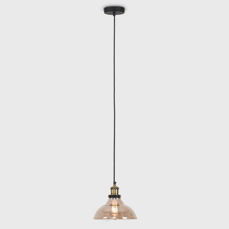 Industrial Suspended Ceiling Light Fitting Brass Amber Glass Lamp Shade LED Bulb - Cints and Home