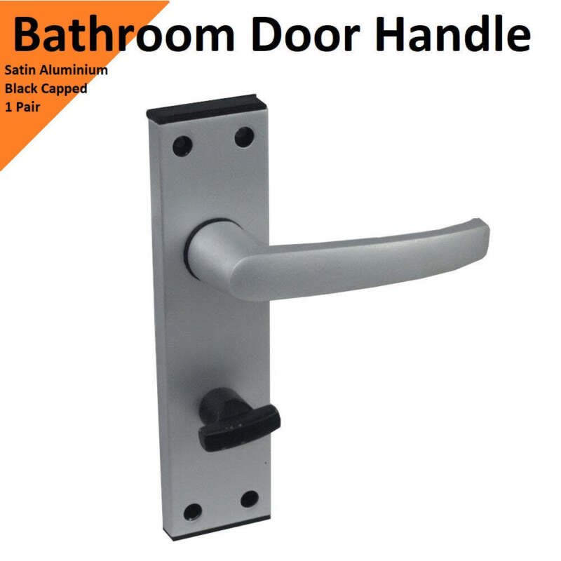 Bathroom Lock Door Handle Set Black Capped Thumb Turn Self Locking - Cints and Home