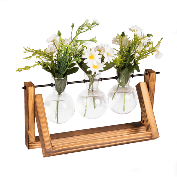 Bulb Vases with Wooden Stand Vintage Style