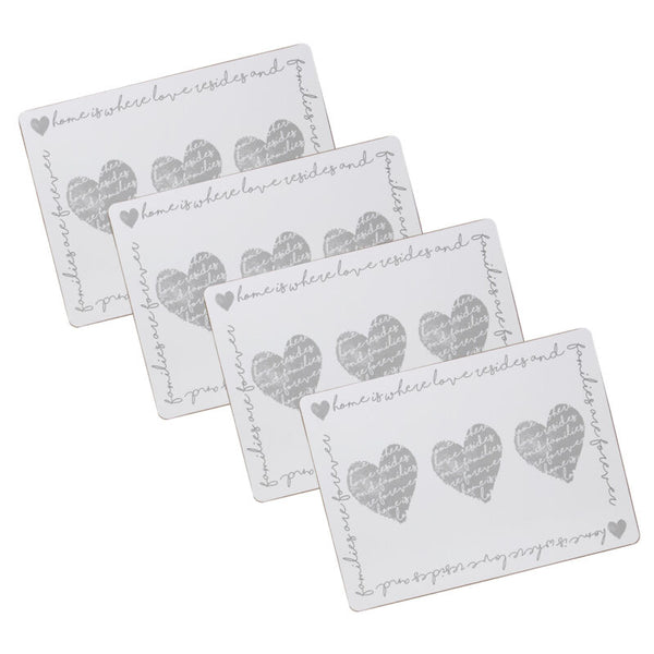 Set of 4 Placemats Grey Hearts Design Dining Table Mats