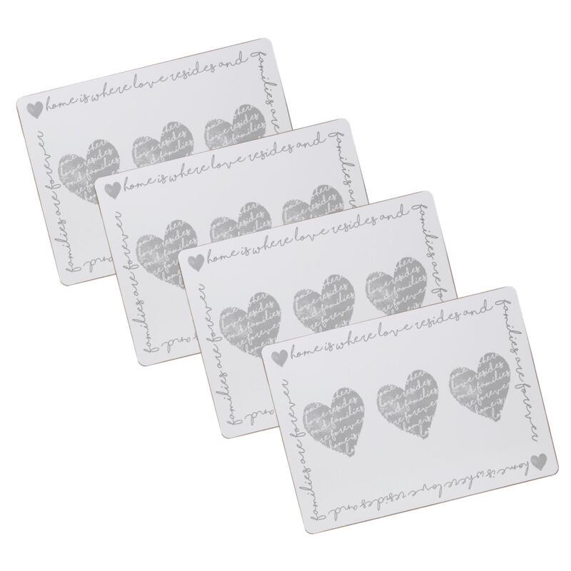 Set of 4 Placemats Grey Hearts Design Dining Table Mats