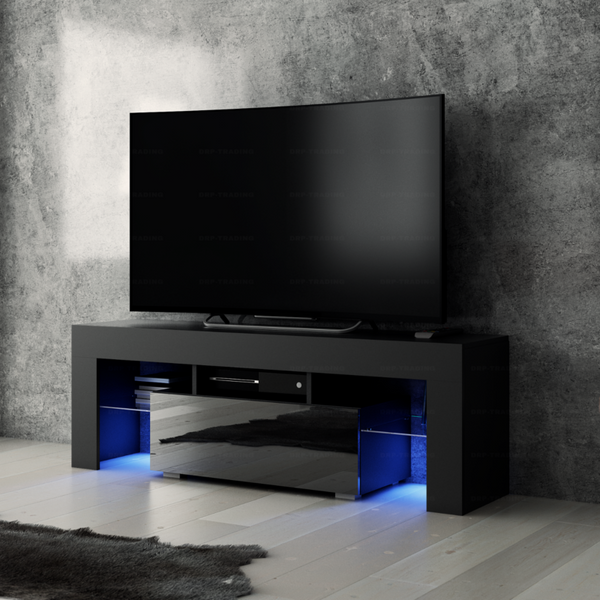 Modern TV Unit 130cm Cabinet Black Matt and Black High Gloss - Cints and Home