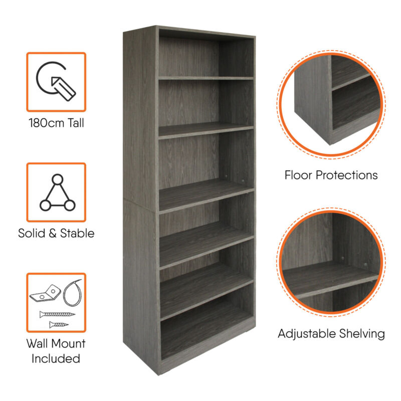 Bookcases Shelving Storage 6 Tier Tall Bookcase