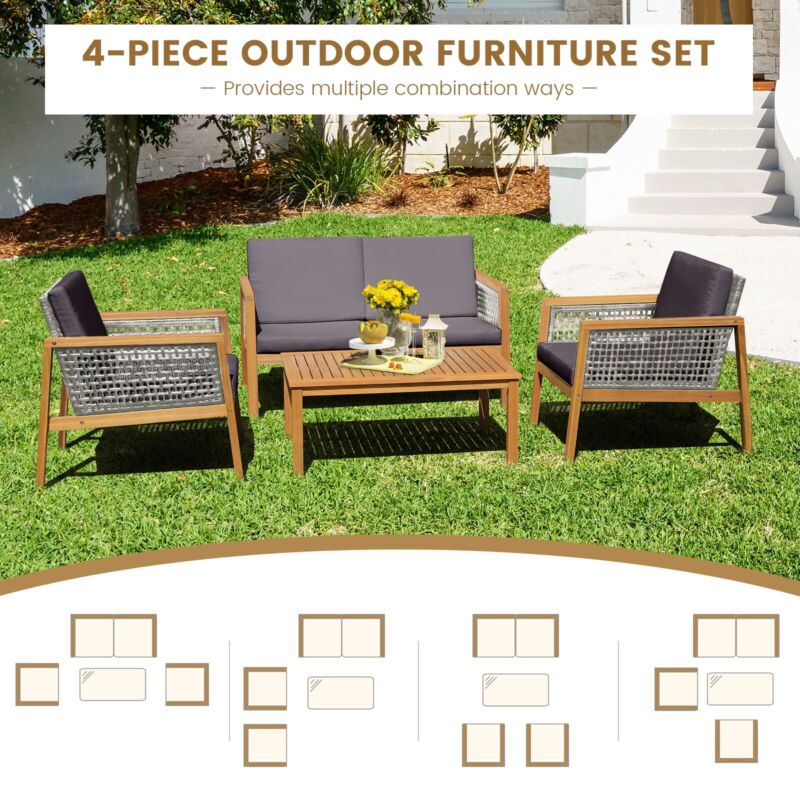 4-Piece Garden Wicker Patio Furniture Set Outdoor