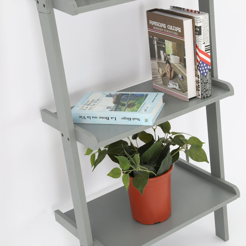 Grey Ladder Shelving Unit 5 Tier Display Stand Book Shelf - Cints and Home