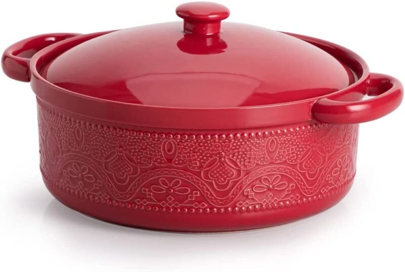 Ceramic 2L Deep Casserole Dish with Lid Oven