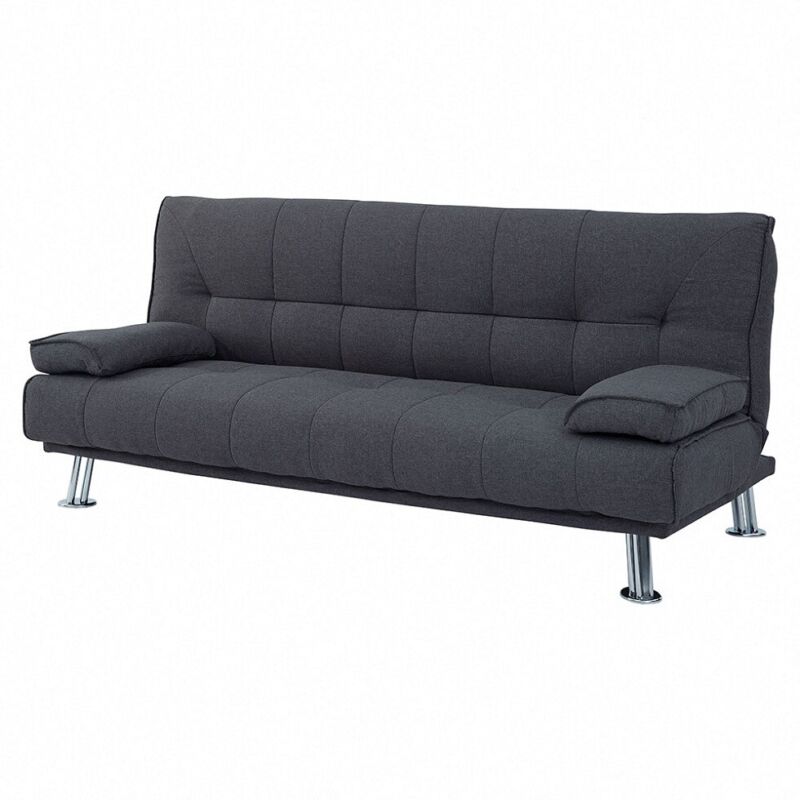 Fabric Sofa Bed 3 Seater Charcoal Tufted Padded Chrome Legs - Cints and Home