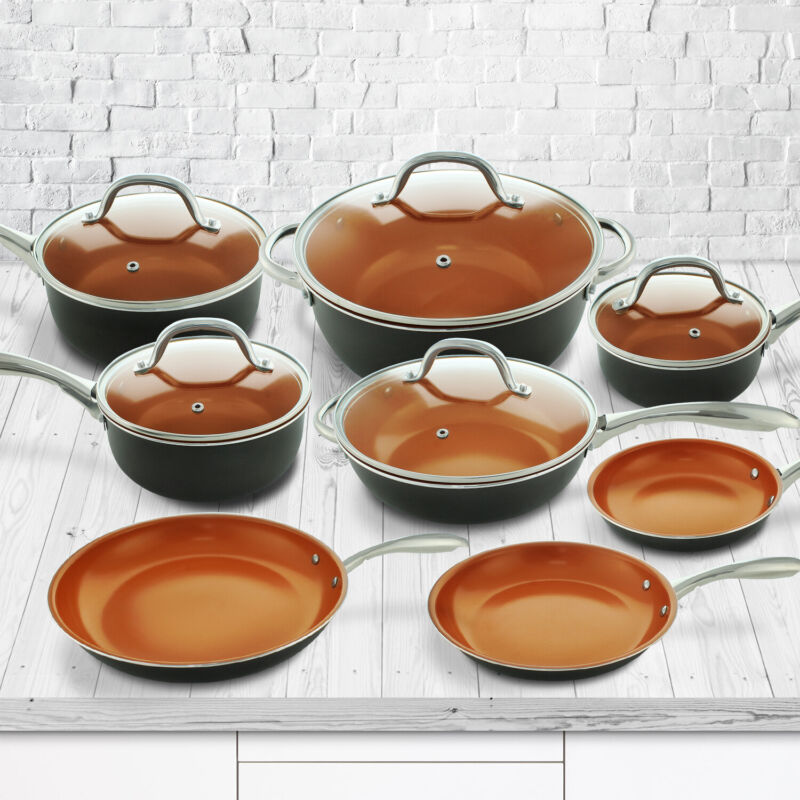 13 Piece Copper Cookware Set Ceramic Non Stick Pan