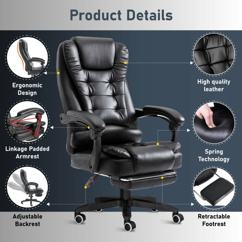 Executive Office Chair Racing Swivel Computer Gaming Chair Recliner w/ Footrest - Cints and Home