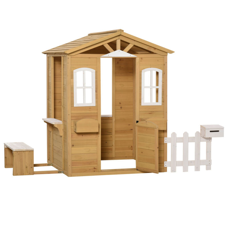 Wooden Outdoor Playhouse w/ Door Windows - Cints and Home
