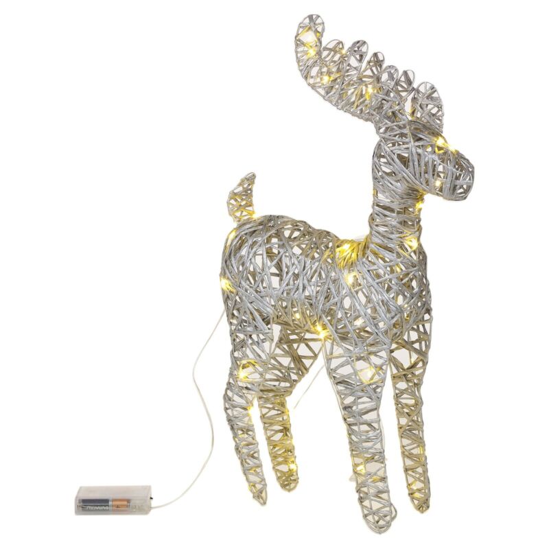 LED Light Up Plastic Rattan Wire Frame Reindeer 45cm