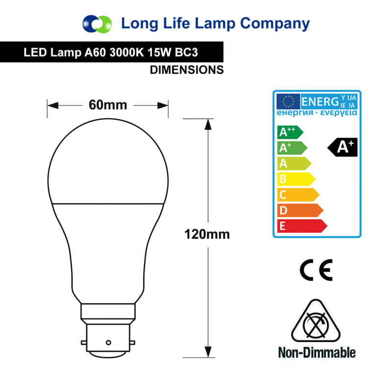 15W GLS LED Light Bulb 3 PIN Bayonet BC3 15W - Cints and Home