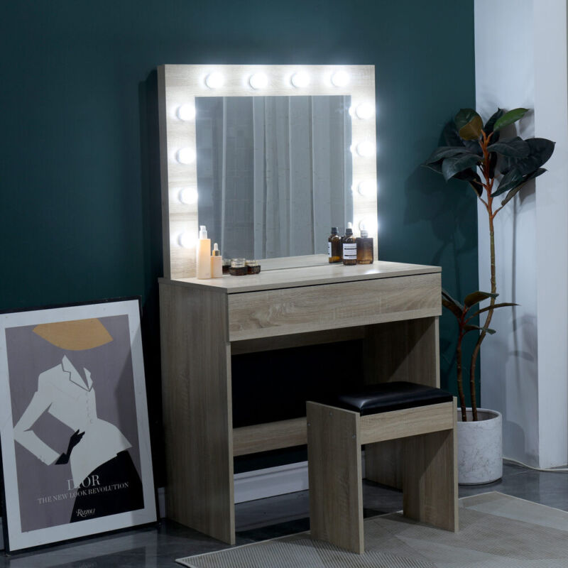 Dressing Table with LED Mirror Modern Makeup Desk Vanity grey - Cints and Home