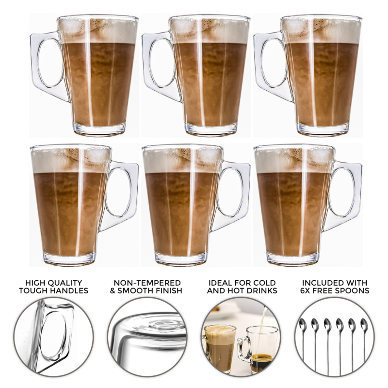 6 X Latte Coffee Glasses Cappuccino Lattes Tea Glass