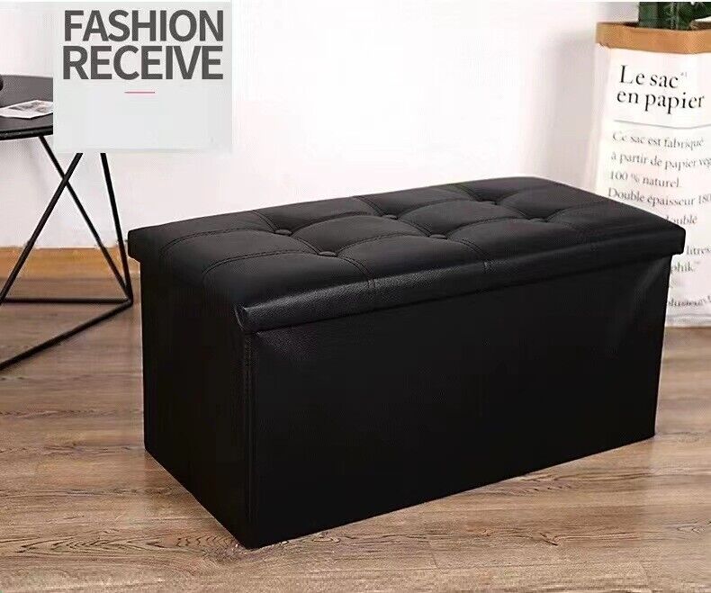 Folding Storage Ottoman Seat Stool Storage Boxes in black - Cints and Home