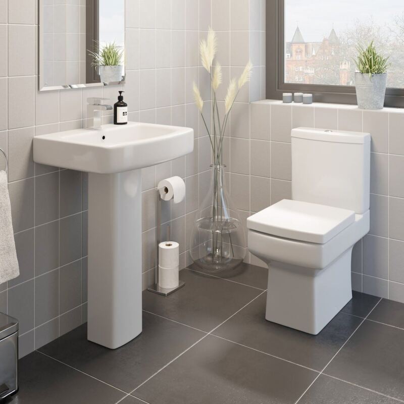 Modern Bathroom Square Basin Sink Full Pedestal - Cints and Home
