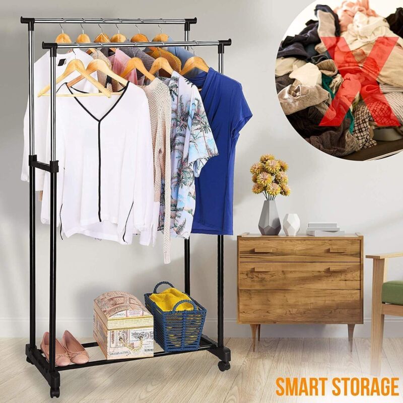Double Clothes Rail Rack Garment Hanging Display Stand - Cints and Home