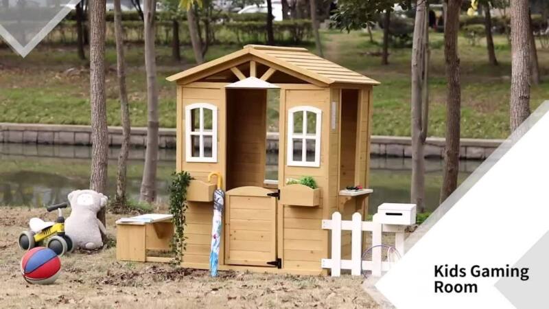 Wooden Outdoor Playhouse w/ Door Windows - Cints and Home