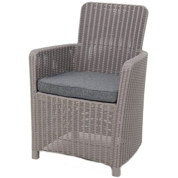 Grey Rattan Effect Outdoor Dining Armchair & Cushion - Cints and Home