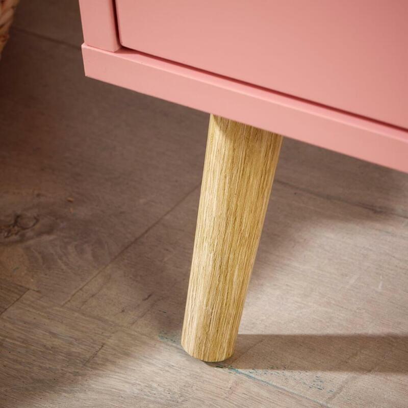 Pink 2 Drawer Bedside Cabinet Wooden Side Lamp Table Nightstand Scandi Legs - Cints and Home