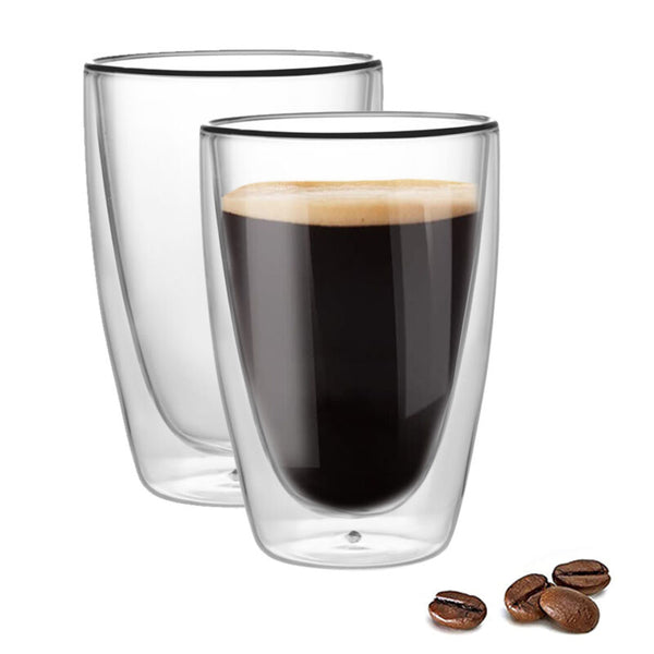 Large Glass Coffee Mugs Cups Double