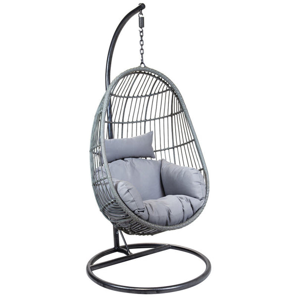 Charles Bentley Hanging Egg Shaped Rattan Swing Chair With Cushion - Grey