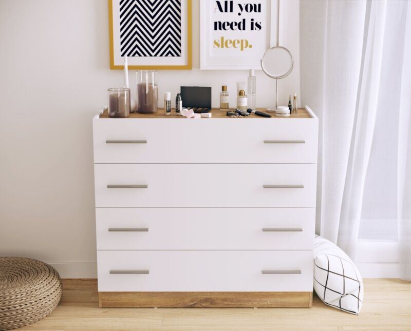 Modern Chest of Drawers in White and Stirling Oak - Cints and Home