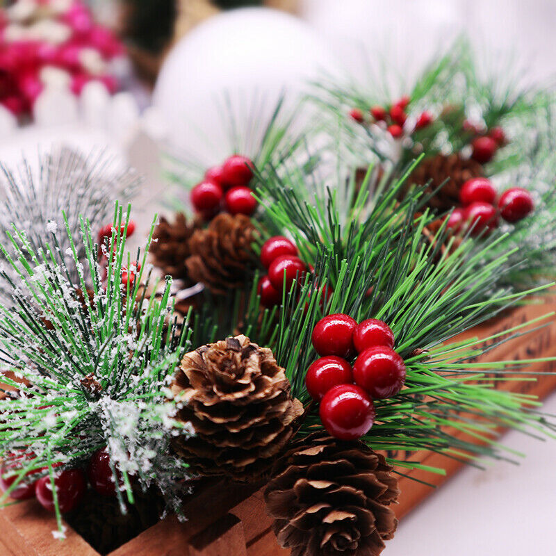 Christmas Artificial Flower Red Berry Pine Cone