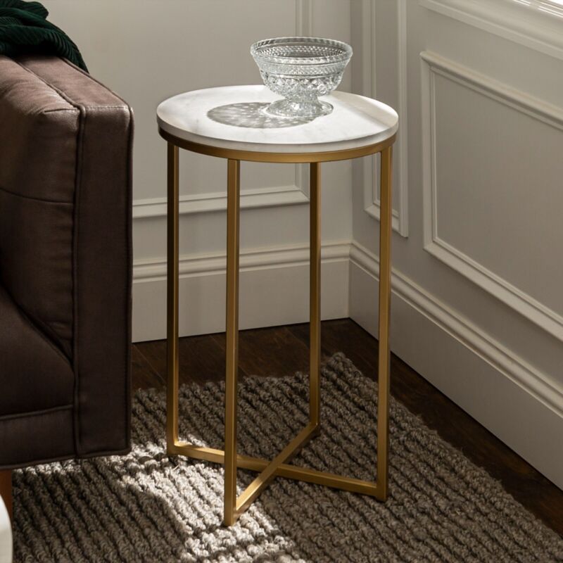 Round Side End Table With Metal Legs Coffee Living Room Night Stand Furniture