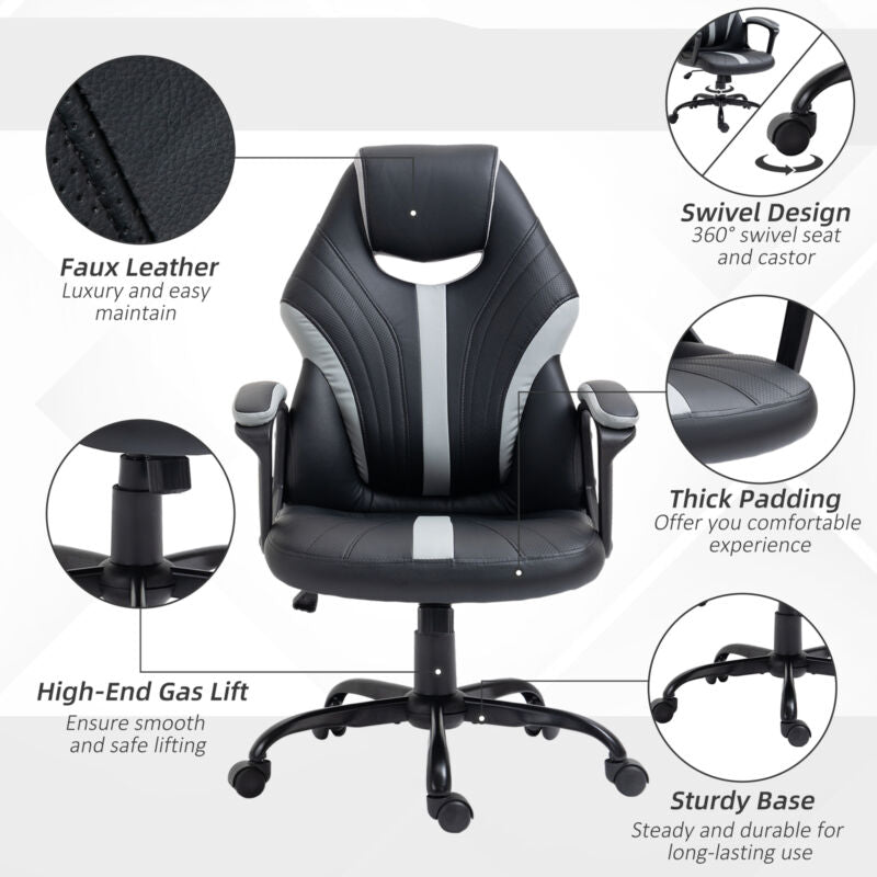 Gaming Chair Swivel Computer Racing Gamer Desk Chair, Black Grey - Cints and Home