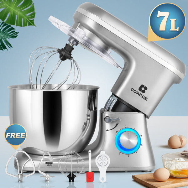 7L Pro Electric Food Stand Mixer 1400W 6 Speed Stainless Steel Bowl Silver