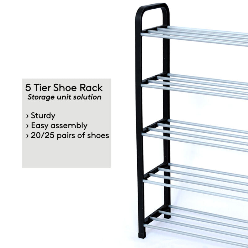 5 Tier Shoe Rack Extendable & Stackable Organiser