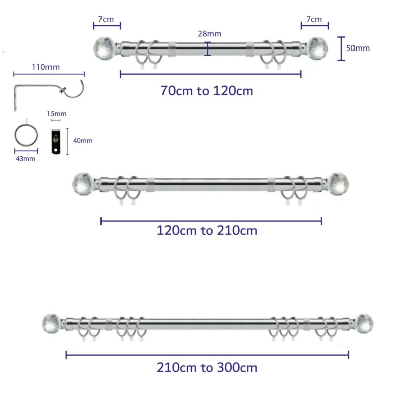 Metal Curtain Pole Extendable Chrome 28mm