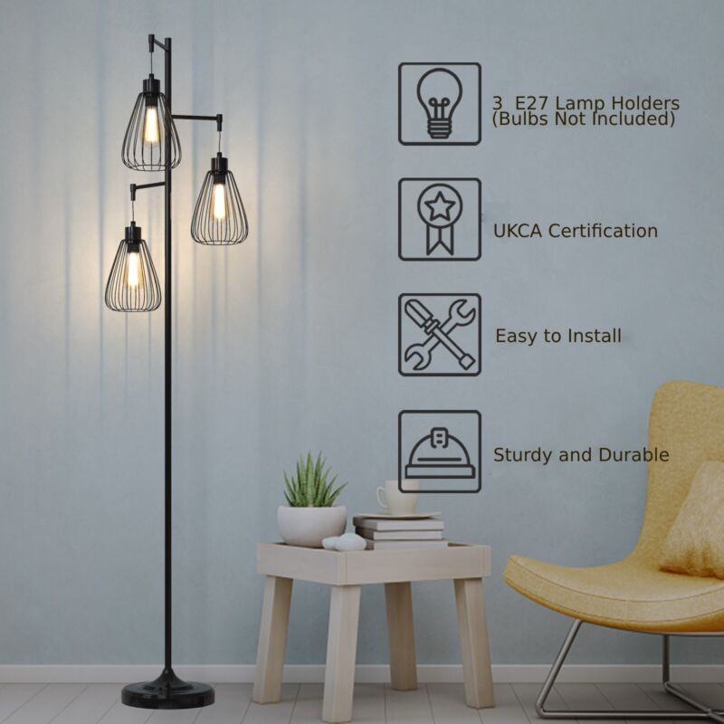 3-Light Floor Lamp Industrial Metal - Cints and Home