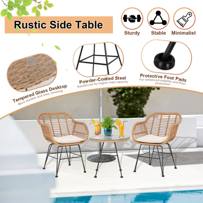 3Pcs Garden Bistro Table & Chairs Set Outdoor