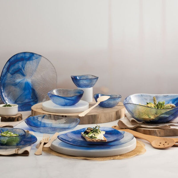 Linden Batik Blue Tempered Glass Dining Plates