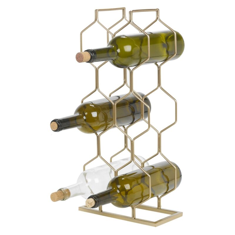 8 Bottle Modern Wine Rack Black/Gold Metal Wire